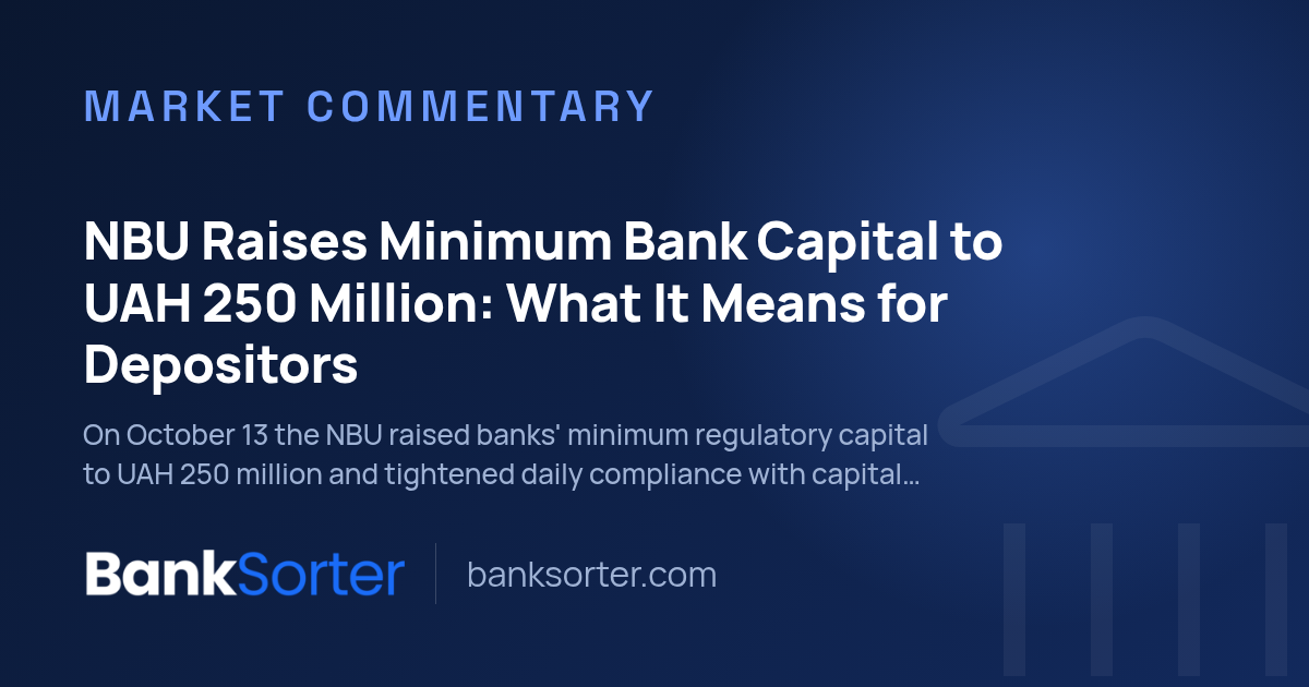 NBU Raises Minimum Bank Capital to UAH 250 Million: What It Means for Depositors