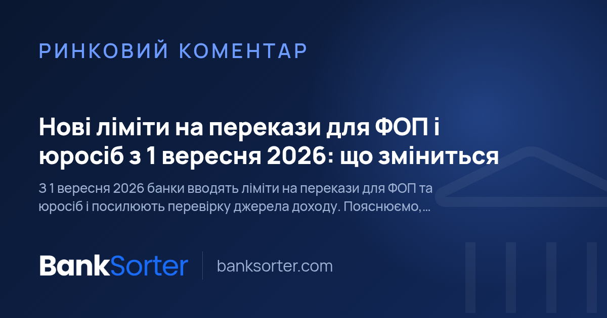 Нові ліміти на перекази для ФОП і юросіб з 1 вересня 2026: що зміниться